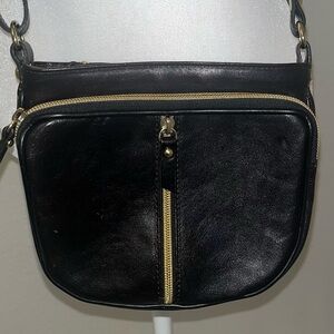 Valentina Small Black Leather Crossbody Bag with Gold Zipper